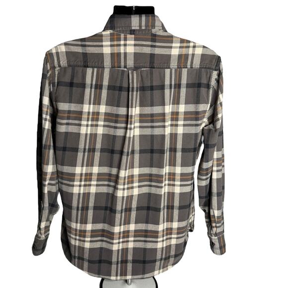JACHS Men’s Button Front Plaid Flannel Gray Tan Shirt Size Large 100% Cotton - Picture 2 of 13